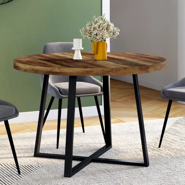 Table à manger ronde bois foncé 4 personnes