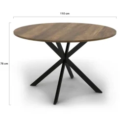 Table à manger ronde bois foncé et noir 110 cm