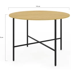 Table à manger ronde bois et métal 110 cm 4 personnes