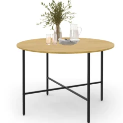 Table à manger ronde bois et métal 110 cm 4 personnes
