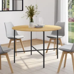 Table à manger ronde bois et métal 110 cm 4 personnes
