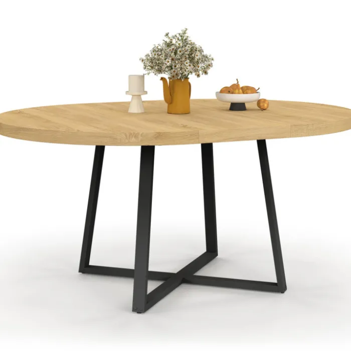 Table à manger ronde bois et noir 4-8 personnes