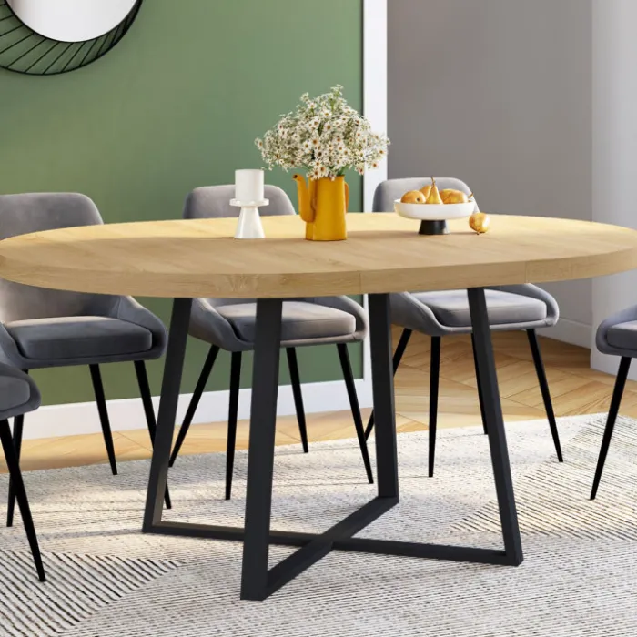 Table à manger ronde bois et noir 4-8 personnes