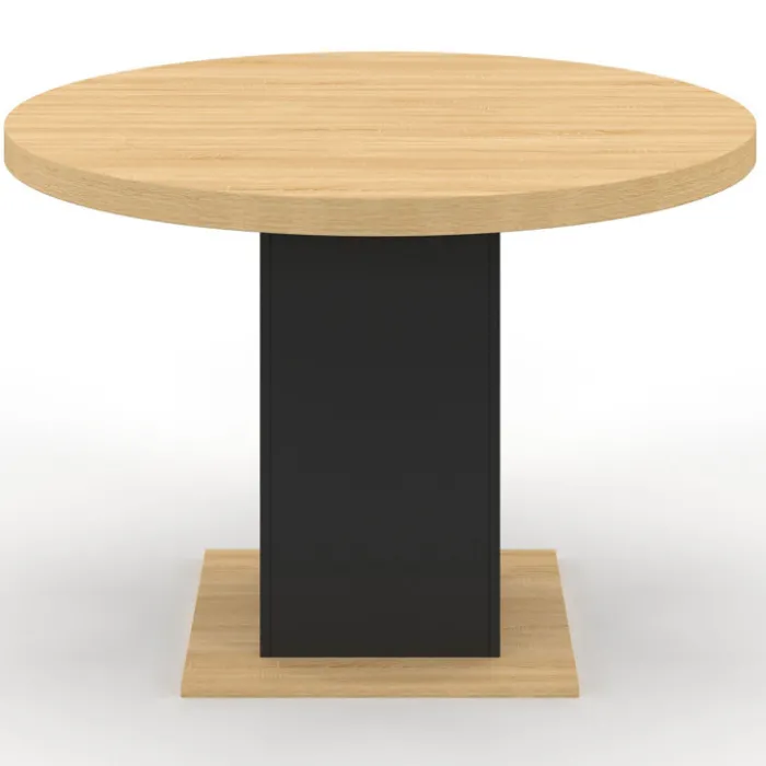 Table à manger ronde bois et noir 6 personnes