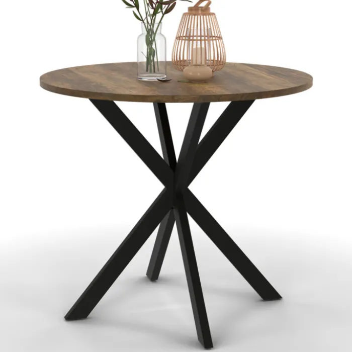 Table à manger ronde bois foncé et noir 80 cm