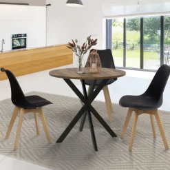 Table à manger ronde bois foncé et noir 80 cm