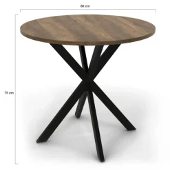 Table à manger ronde bois foncé et noir 80 cm
