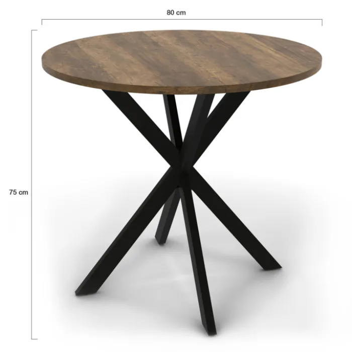 Table à manger ronde bois foncé et noir 80 cm