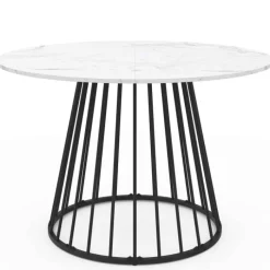 Table à manger ronde effet marbre blanc et pied en métal