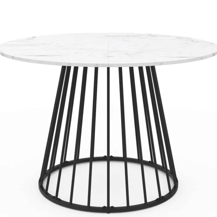 Table à manger ronde effet marbre blanc et pied en métal