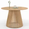Table à manger ronde en bois 6 personnes pied en lattes plateau bois