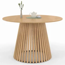 Table à manger ronde en bois 6 personnes pied en lattes plateau bois
