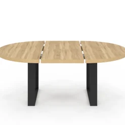 Table à manger ronde extensible bois et noir 6-10 personnes