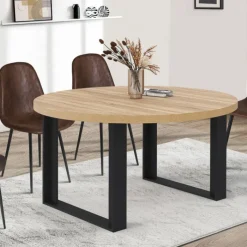 Table à manger ronde extensible bois et noir 6-10 personnes