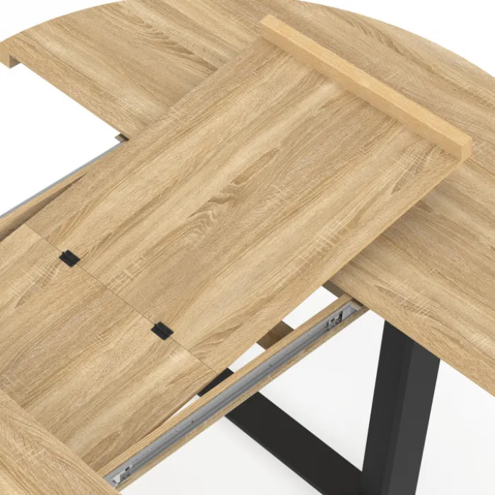 Table à manger ronde extensible bois et noir 6-10 personnes