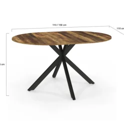 Table à manger ronde extensible bois foncé et noir 110-150 cm 4-8 personnes pied araignée