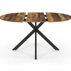 Table à manger ronde extensible bois foncé et noir 110-150 cm 4-8 personnes pied araignée