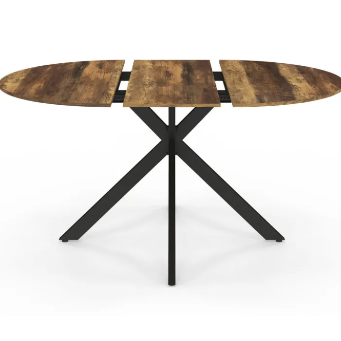 Table à manger ronde extensible bois foncé et noir 110-150 cm 4-8 personnes pied araignée