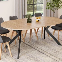 Table à manger ronde extensible 110-200 cm 4-10 personnes bois et pied noir