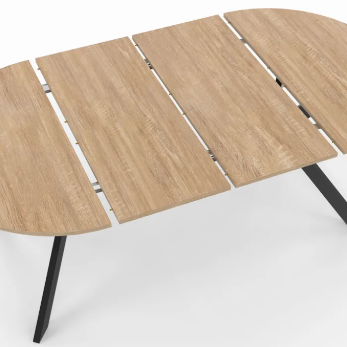 Table à manger ronde extensible 110-200 cm 4-10 personnes bois et pied noir
