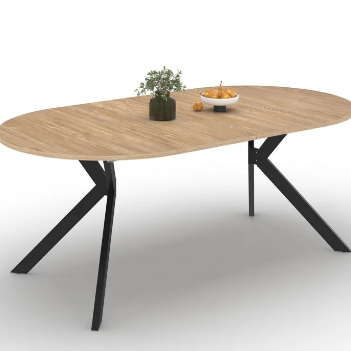 Table à manger ronde extensible 110-200 cm 4-10 personnes bois et pied noir