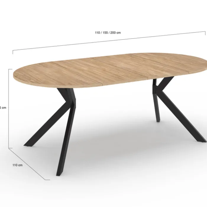 Table à manger ronde extensible 110-200 cm 4-10 personnes bois et pied noir