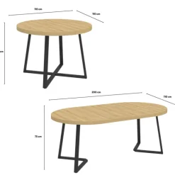 Table à manger ronde extensible 4-10 personnes 110-200 cm bois et pieds noirs