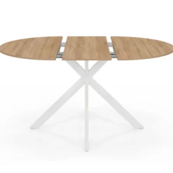 Table à manger ronde extensible bois et blanc 110-150 cm 4-8 personnes pied araignée