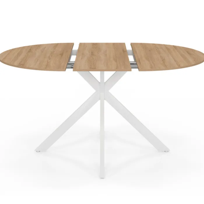 Table à manger ronde extensible bois et blanc 110-150 cm 4-8 personnes pied araignée