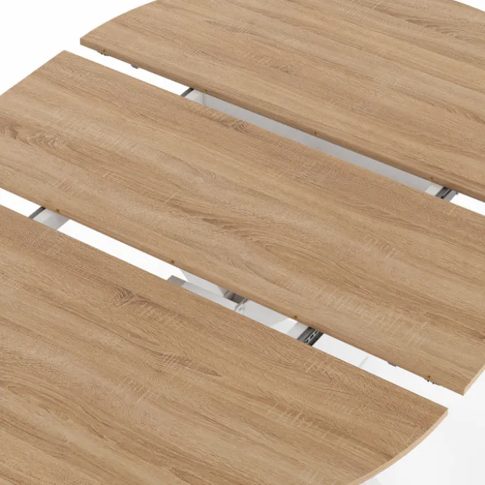 Table à manger ronde extensible bois et blanc 110-150 cm 4-8 personnes pied araignée