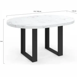 Table à manger ronde extensible de 110-150 cm pour 4 à 6 personnes à l’effet marbre