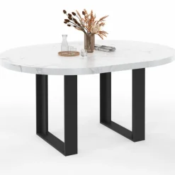 Table à manger ronde extensible de 110-150 cm pour 4 à 6 personnes à l’effet marbre