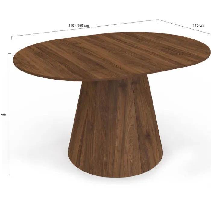 Table à manger ronde extensible 4-8 personnes noyer 110-150 cm