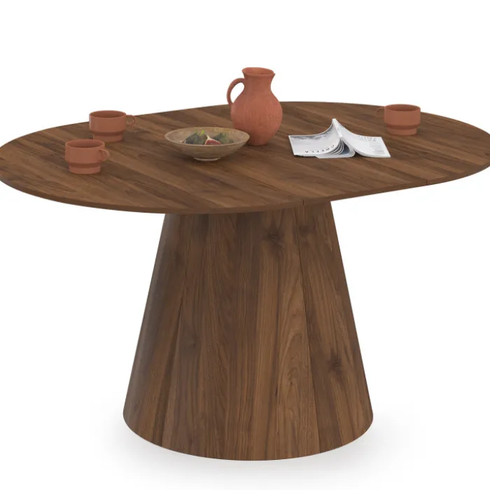 Table à manger ronde extensible 4-8 personnes noyer 110-150 cm