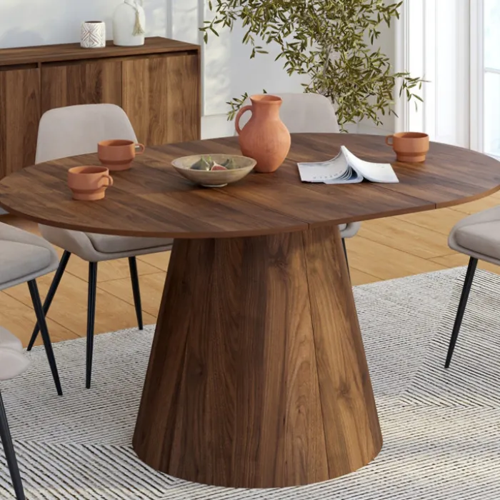 Table à manger ronde extensible 4-8 personnes noyer 110-150 cm