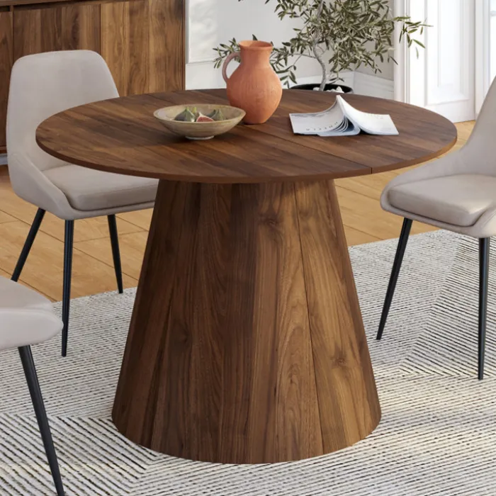 Table à manger ronde extensible 4-8 personnes noyer 110-150 cm