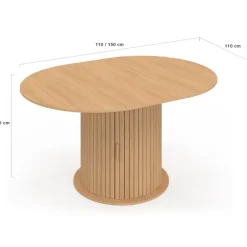 Table à manger ronde extensible 4-8 personnes 110-150 cm avec rangement