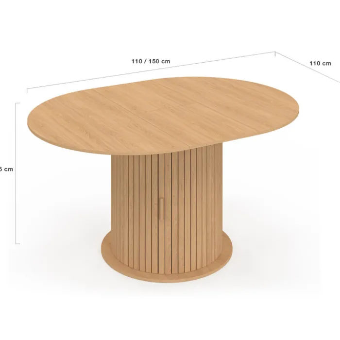 Table à manger ronde extensible 4-8 personnes 110-150 cm avec rangement