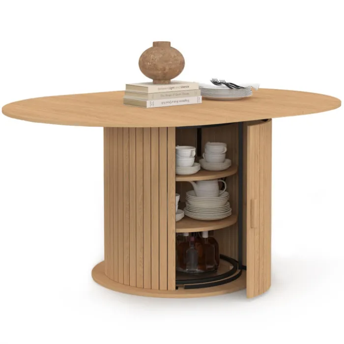 Table à manger ronde extensible 4-8 personnes 110-150 cm avec rangement