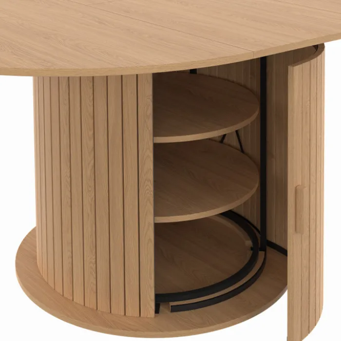 Table à manger ronde extensible 4-8 personnes 110-150 cm avec rangement