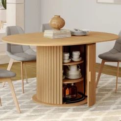 Table à manger ronde extensible 4-8 personnes 110-150 cm avec rangement
