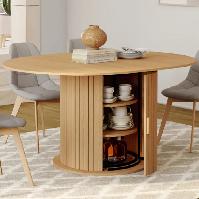 Table à manger ronde extensible 4-8 personnes 110-150 cm avec rangement
