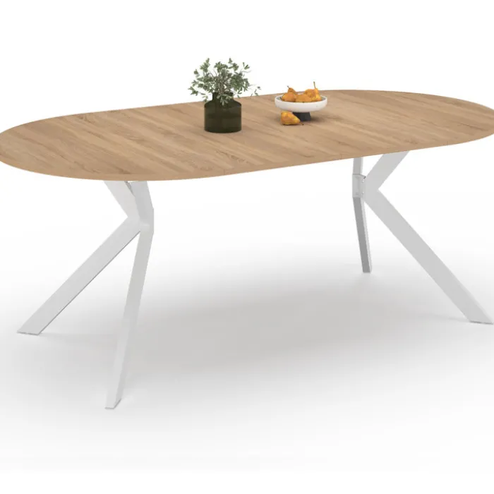 Table à manger ronde extensible 110-200 cm 4-10 personnes bois et blanc pied araignée