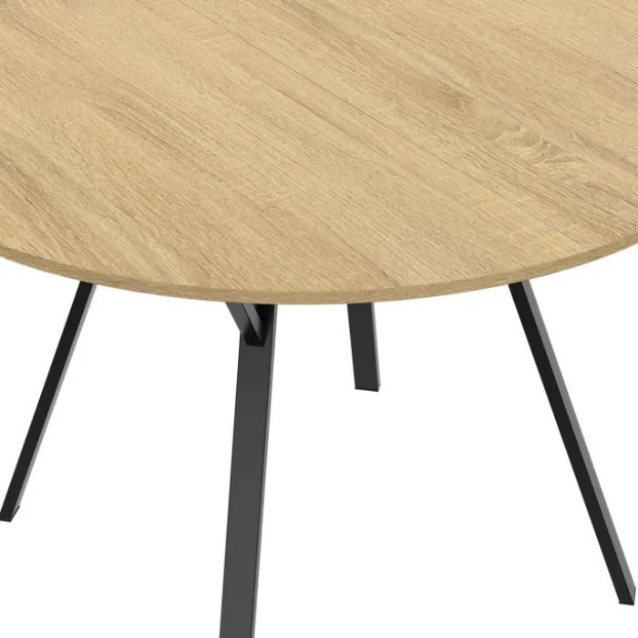 Table à manger ronde extensible 110-150 cm 4-8 personnes bois et noir design industriel