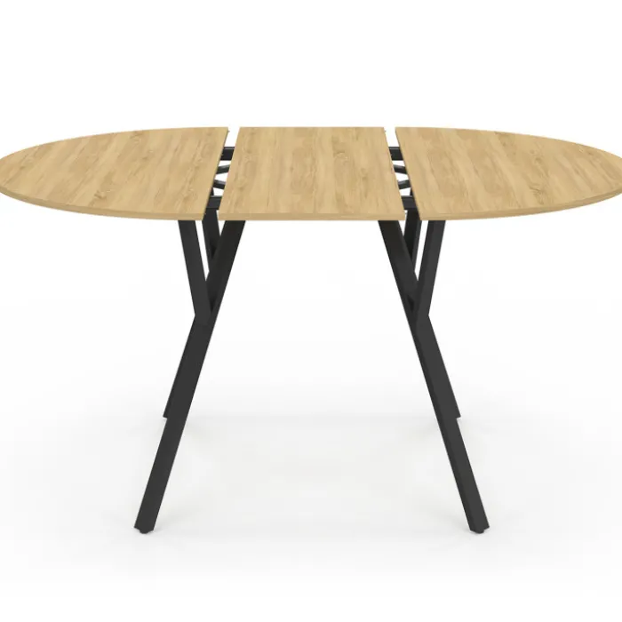 Table à manger ronde extensible 110-150 cm 4-8 personnes bois et noir design industriel