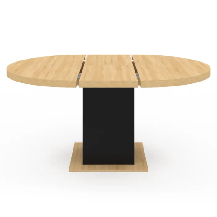 Table à manger ronde extensible 4-8 personnes noir et bois