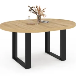Table à manger ronde extensible bois et noir 4-6 personnes