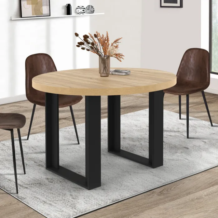 Table à manger ronde extensible bois et noir 4-6 personnes