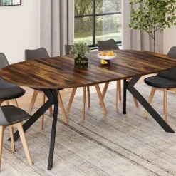 Table à manger ronde extensible de 110-200 cm pour 10 personnes en bois