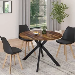 Table à manger ronde extensible de 110-200 cm pour 10 personnes en bois